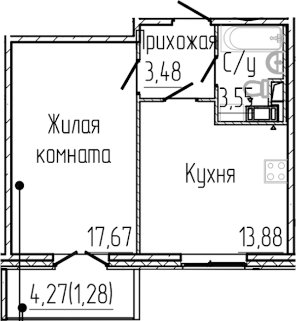 1-комнатная квартира 39.86 м², 7/8 эт., ЖК «SERTOLOVO PARK»
